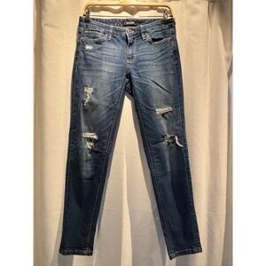 White House Black Market Girlfriend Jeans Distressed Medium Wash Denim Size 0